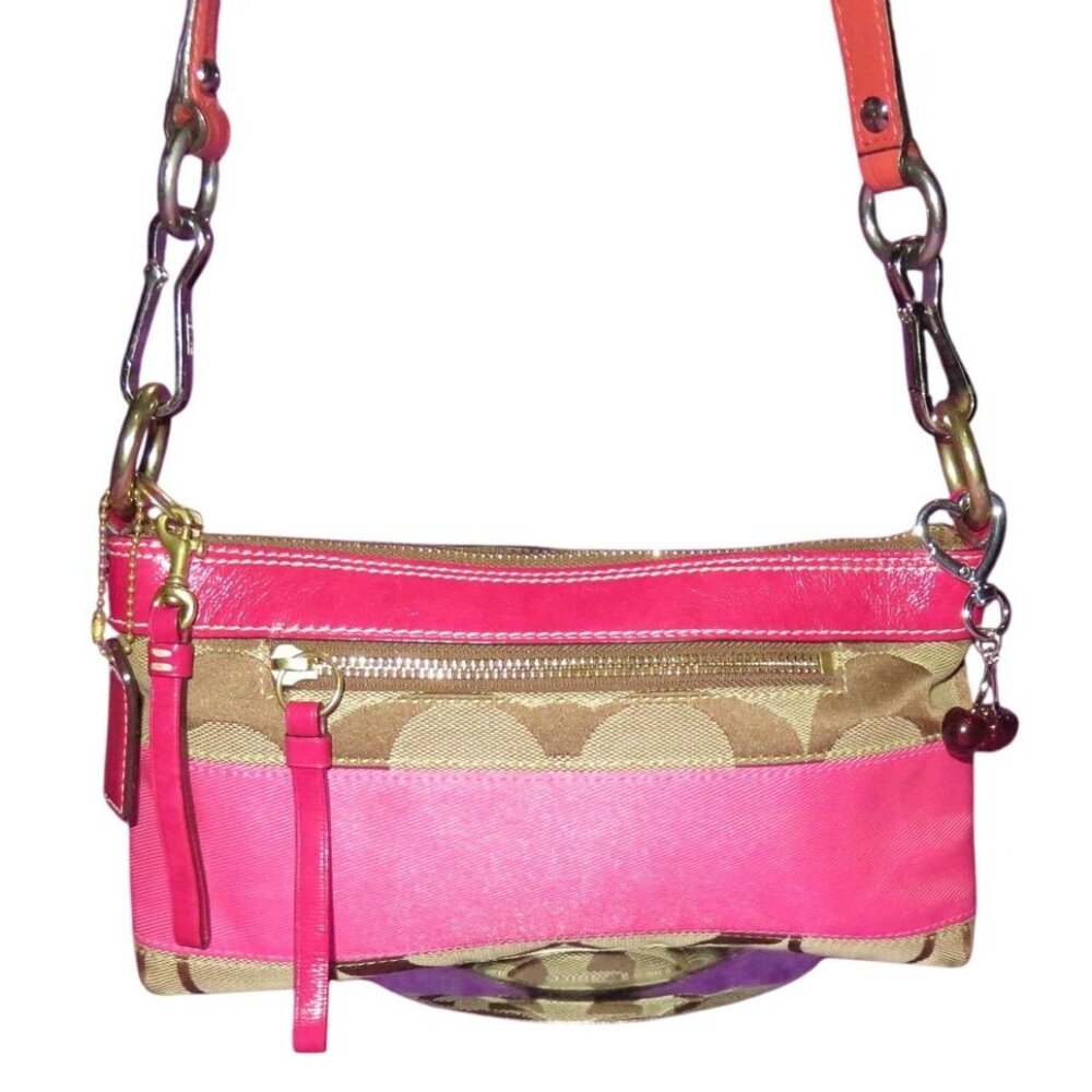 Coach 2006 Cursive Creed Limited Edition Signature Pink Stripe Demi Handbag